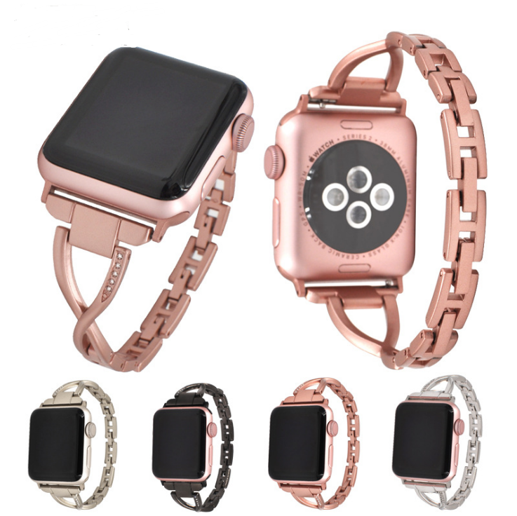 Apple Watch Band X-Type Stainless Steel with Diamonds - AuraTheory