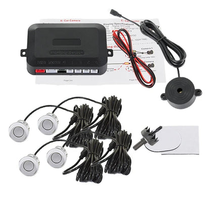 Hippcron 4 Sensors Buzzer 22mm Car Parking Sensor Kit Reverse Backup Radar Sound Alert Indicator Probe System 12V Black White
