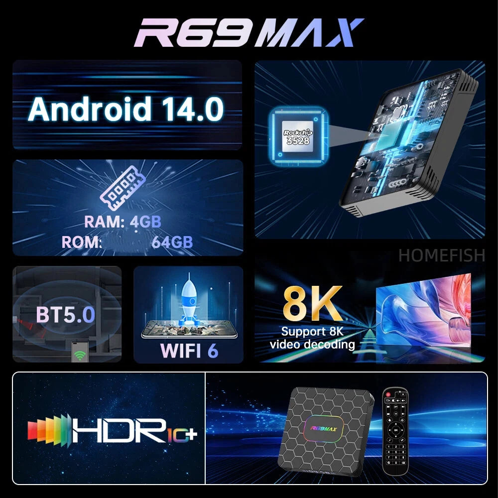 2026 New Smart TV Box T1+ RK3518 Android 14 WiFi 6 BT 5.4 Dual UI Interface 4K Ultra HD  Smart Media Player