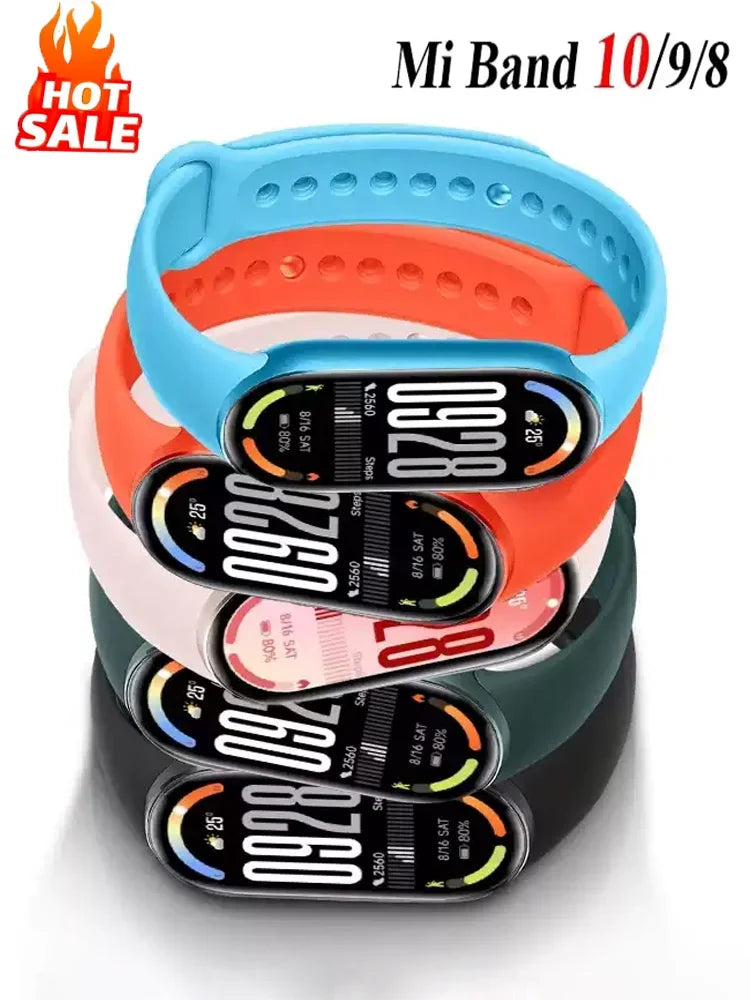 Silicone Strap for Xiaomi Mi Band 10 9 8 Strap NFC Sport Rubber Bracelet pulseira Correas Xiaomi Smart Band 10 9 8 Accessories