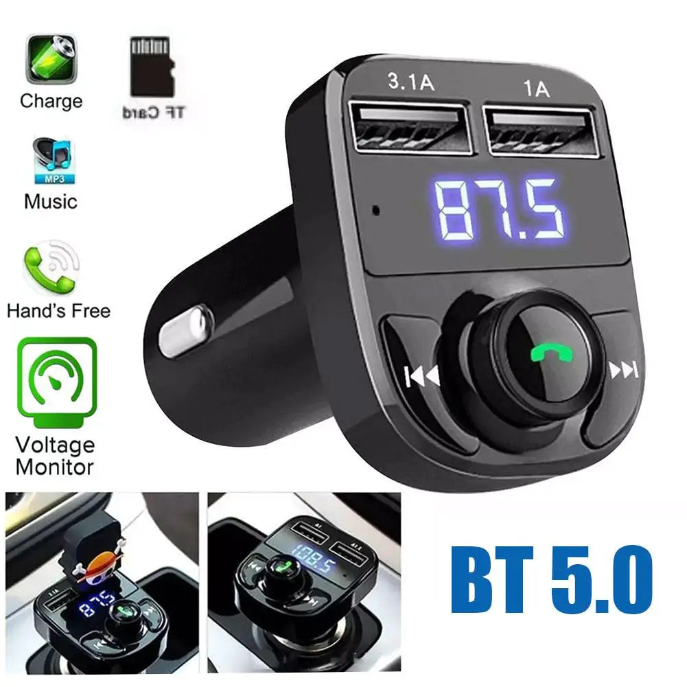 Car Charger with Wireless Bluetooth FM Transmitter - Dual USB Ports, Hands-Free Calling & MP3 Music Stereo