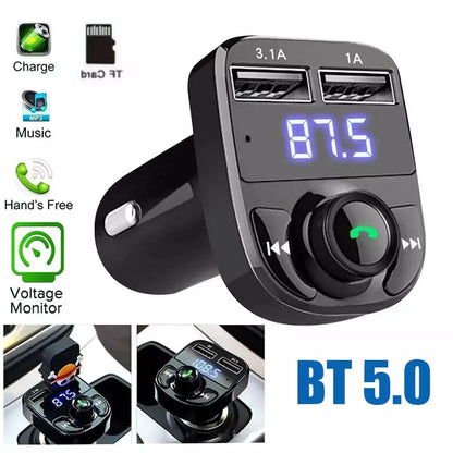 Car Charger with Wireless Bluetooth FM Transmitter - Dual USB Ports, Hands-Free Calling & MP3 Music Stereo