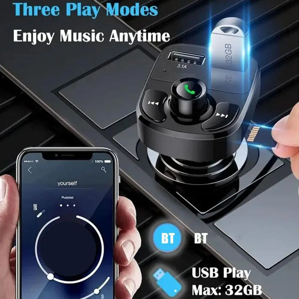 Car Charger with Wireless Bluetooth FM Transmitter - Dual USB Ports, Hands-Free Calling & MP3 Music Stereo