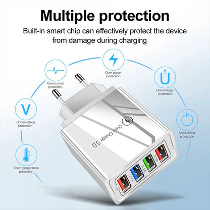 EU US Plug 3A USB Charger Multi Port 4 USB Quick Charge 3.0 For Phone Adapter Tablet Portable Wall Charger Fast Charger For Poco