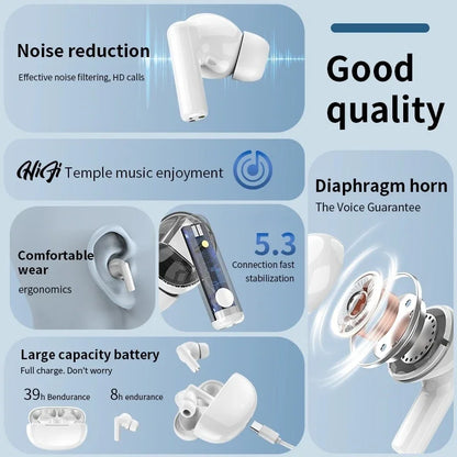 New Bluetooth Earphones TWS Touch Control HiFi Wireless Headphone Mic Noise Reduction Earbuds Waterproof Game Motion